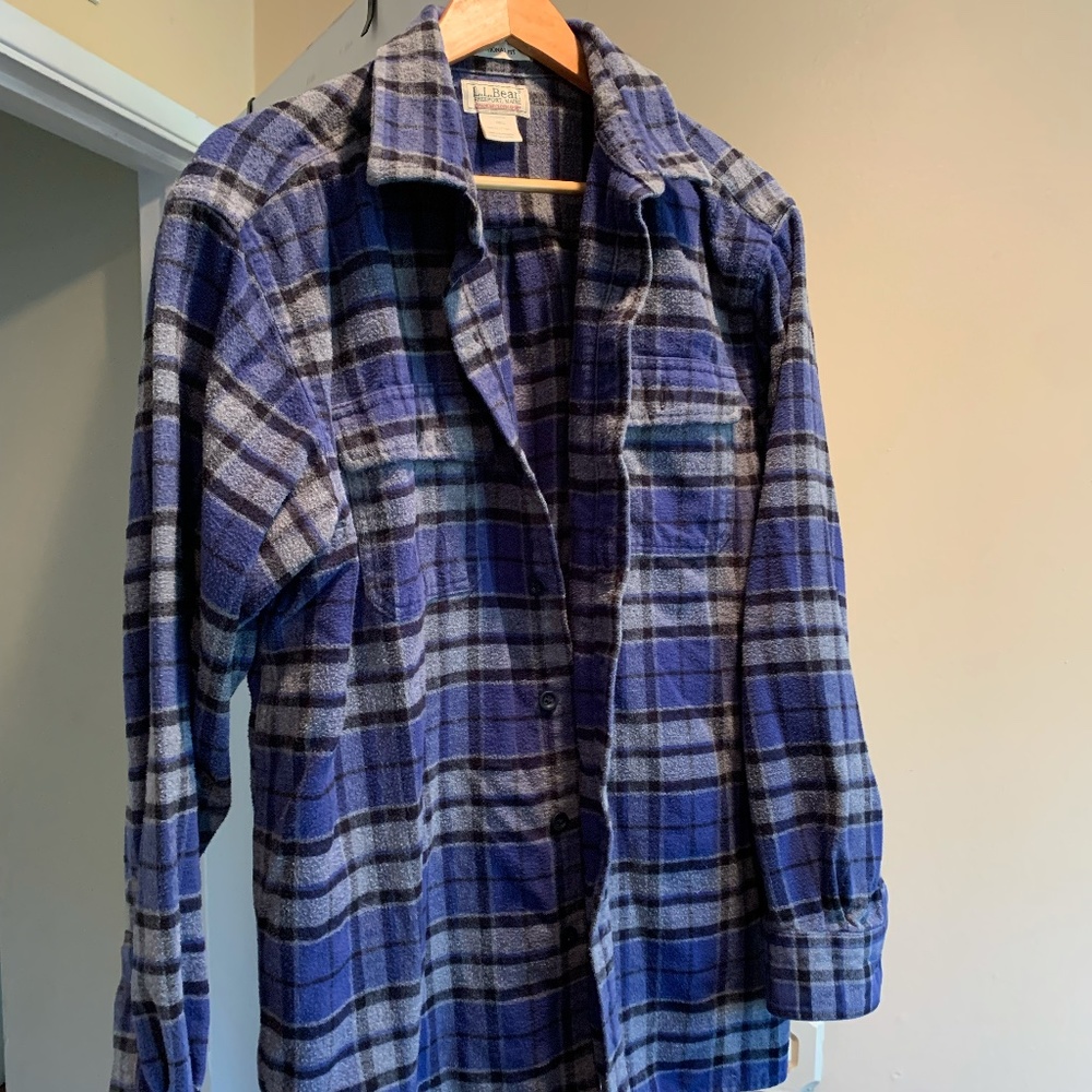 LL Bean Plaid Flannel Blue L